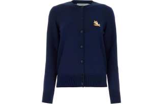 Maison Kitsune Knitwear Women's Dark Blue Crew Neck Moderate Cardigan