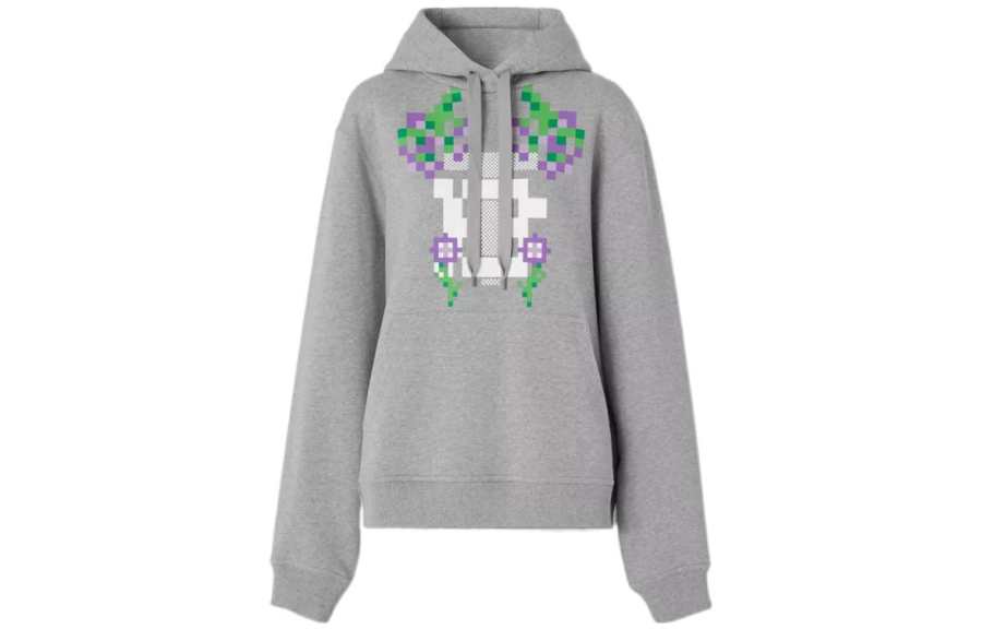 Burberry X Minecraft Monogram Motif Print Cotton Hoodie Pale Grey Melange