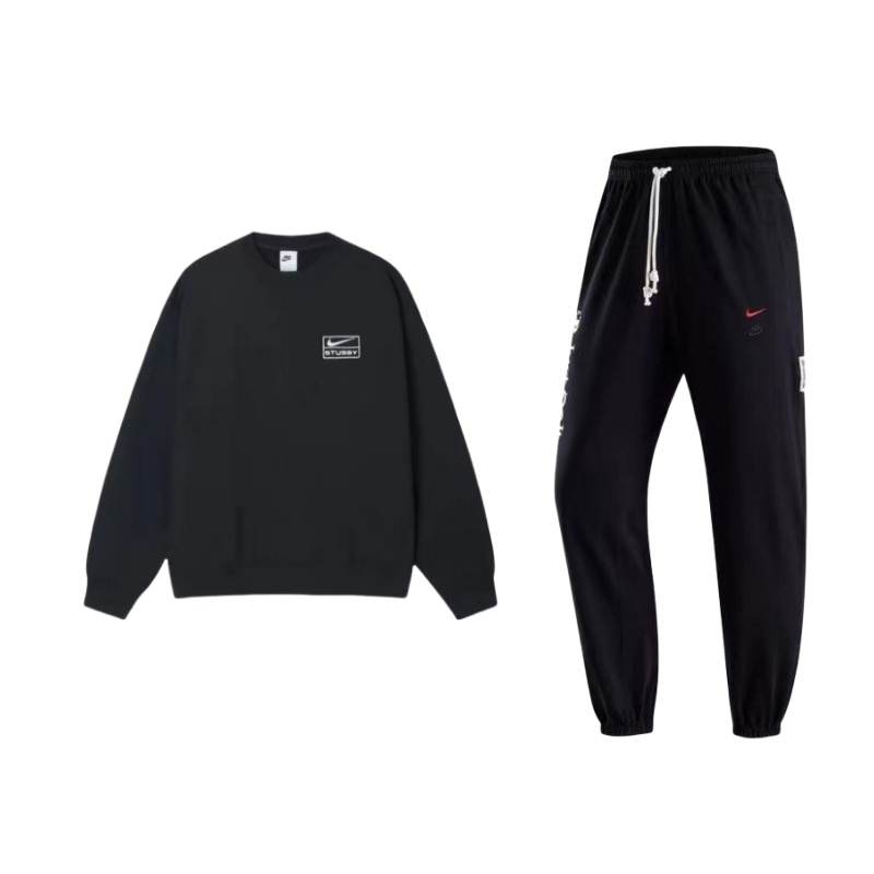 Nike Nike x Stussy Collaboration SS23 Logo Print Crew Neck Long Sleeved Fleece Lined Top Knitted Fabric Sports Pants