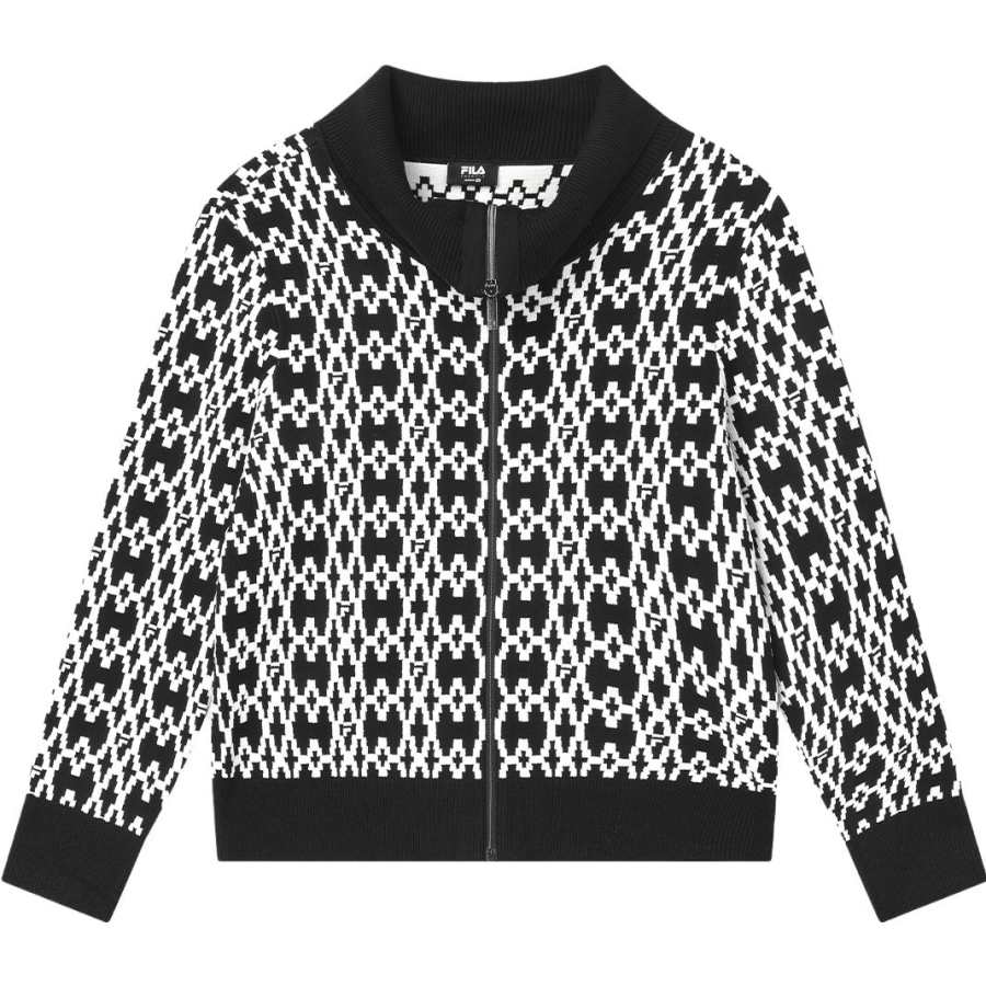 FILA Knitwear Women's All Over Print 2 Lapel Moderate A Line