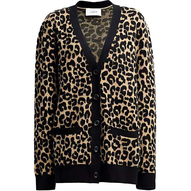 COACH Knitwear Women's Khaki V Neck Moderate Cardigan