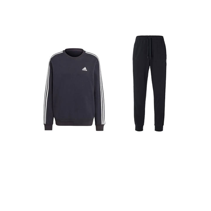 Adidas Adidas 3 Pack Crew Neck Pullover Top With Retro Sports Logo Fleece Lined Pants Sweatshirt Set Men's Black