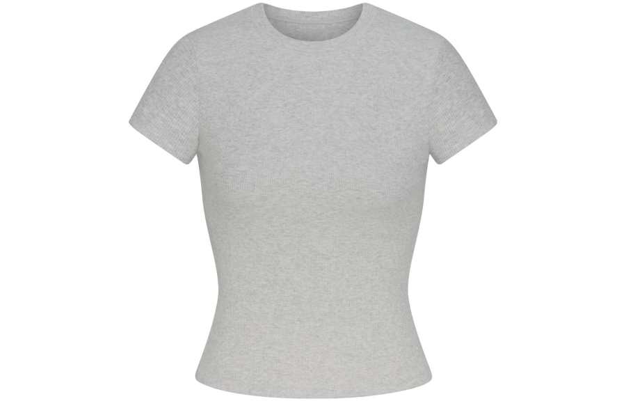 Skims T Shirts Women's Light Heather Gray Crew Neck Moderate Straight Fit