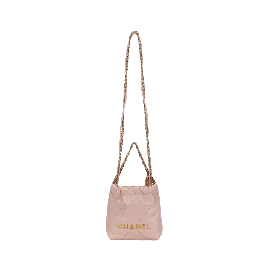 CHANEL Shiny Calfskin, Gold Metal Crossbody Bags Mini Women's Light Pink Red
