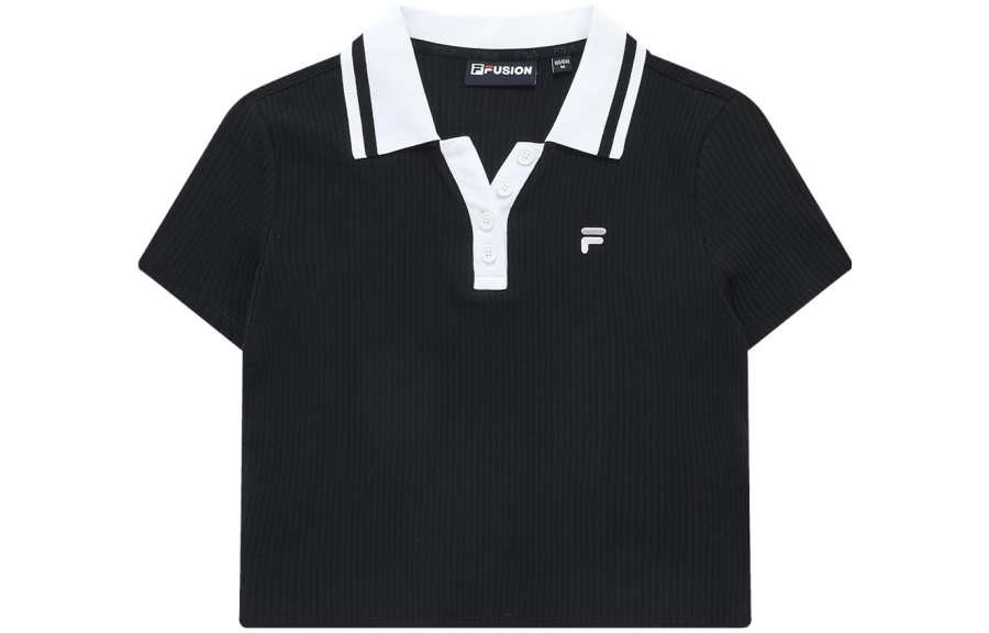 FILA FUSION Polo Shirts Women's Pitch Black Polo Collar Moderate Straight Fit