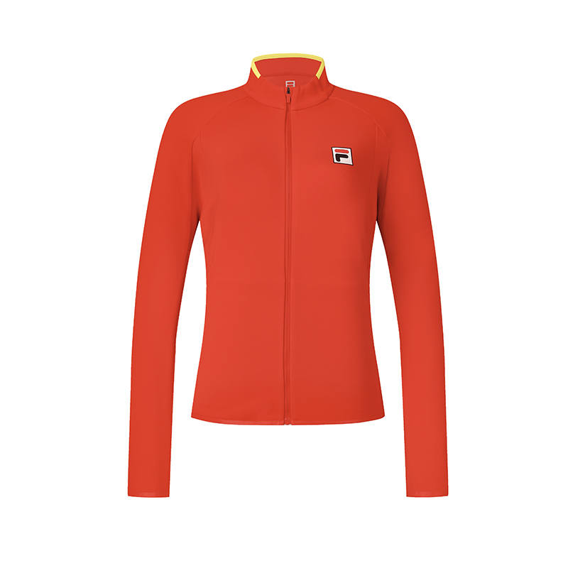 FILA Knitwear Women's National Flag Red Logo Standard Color Stand Collar Moderate Cardigan