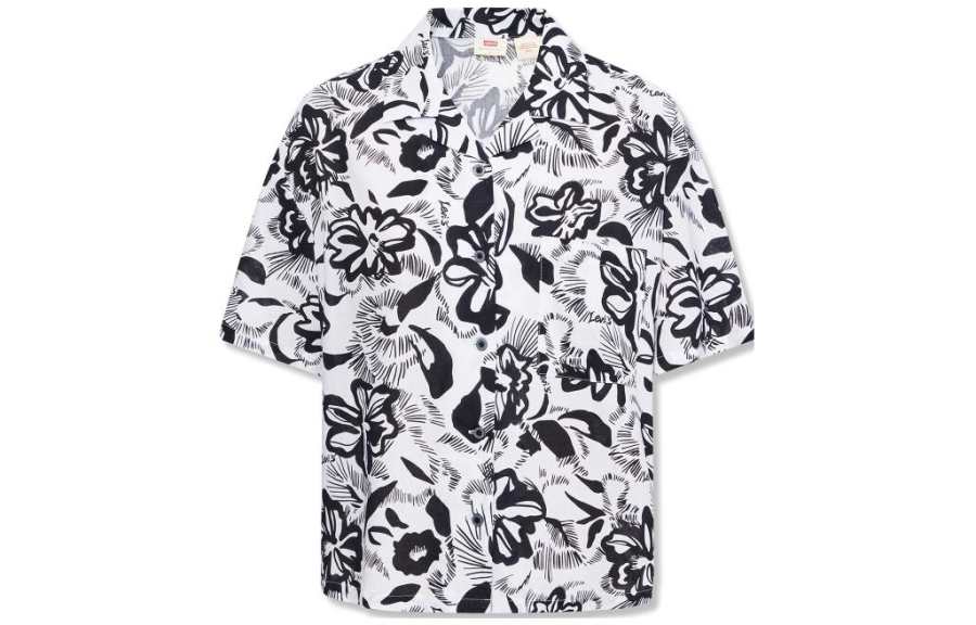 Levis Shirts Women's Black White Print Pointed Collar Moderate Other