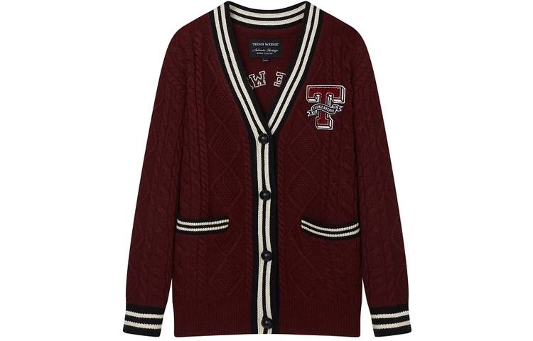 Teenie Weenie Knitwear Women's Burgundy V Neck Moderate Cardigan