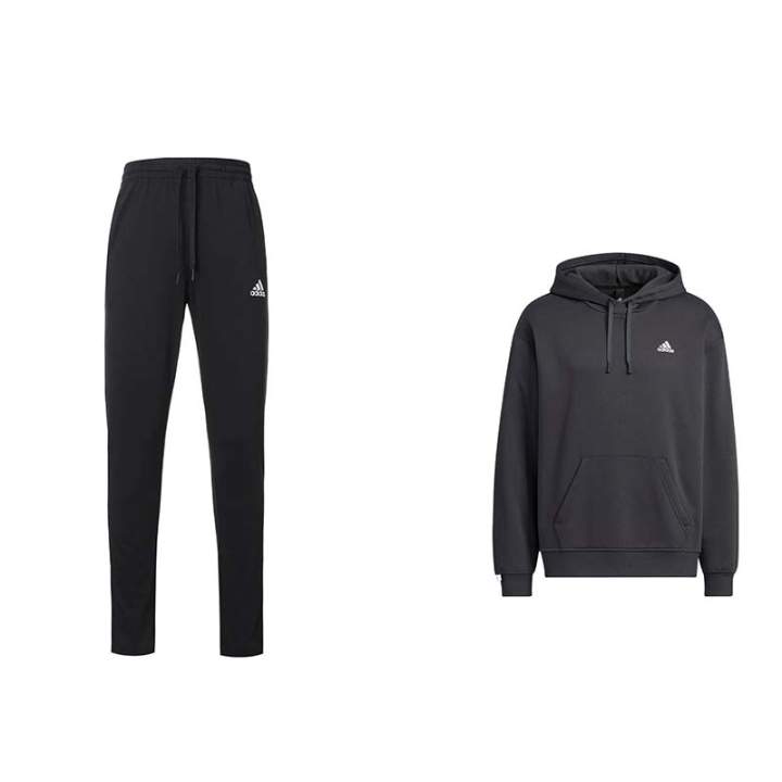 Adidas Adidas Pullover Fleece Lined Long Sleeved Hooded Top Outdoor Casual Mid Rise Slim Fit Solid Color Sports Pants