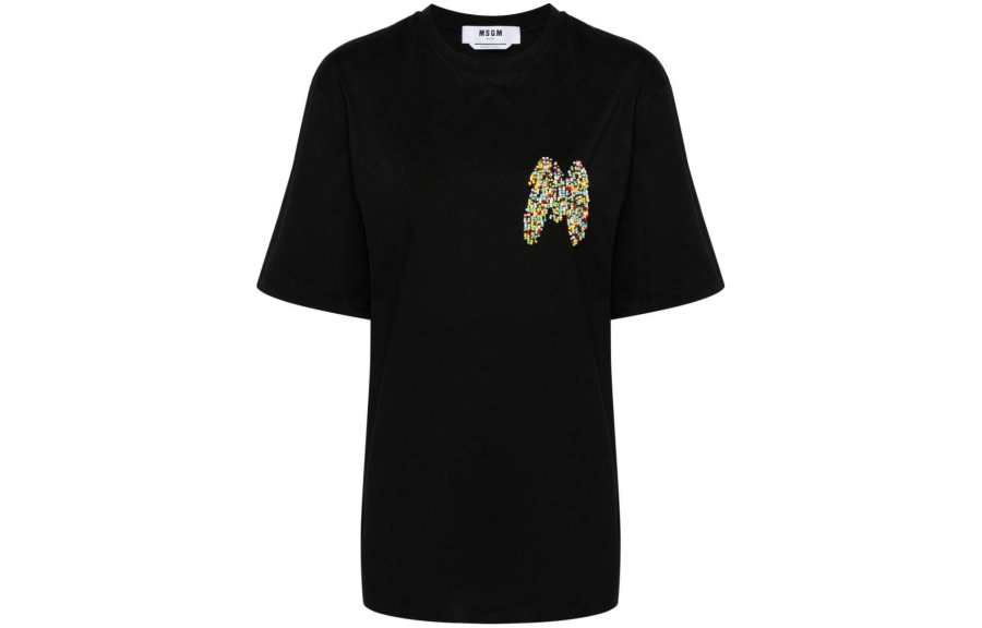 MSGM MSGM T Shirts Women's Black Crew Neck Moderate Straight Fit