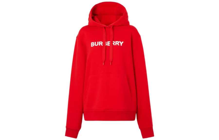 Burberry Logo Print Cotton Hoodie Red