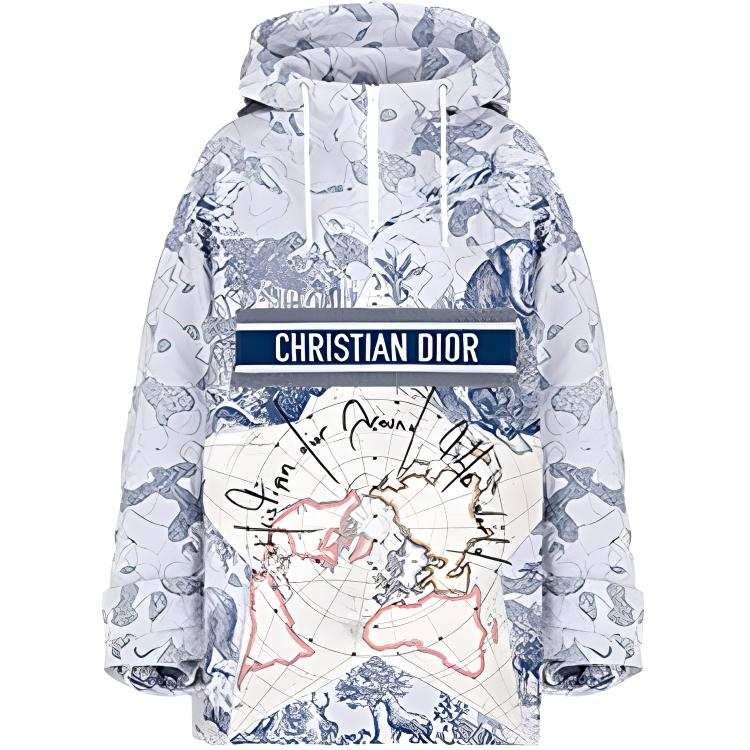 DIOR Quarterly New Products Jackets Women's Blue With White Lettering Hooded Thickened Other