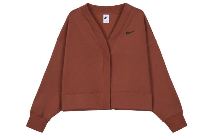 Nike Nike Phoenix Fleece Solid Color Fleece Lined Casual Loose Fit Knitwear Women's Dark Orange