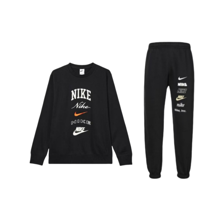 Nike Nike Letter Print Crew Neck Fleece Lined Casual Long Sleeved Thermal Casual Elastic Cuff Knitted Sweatpants