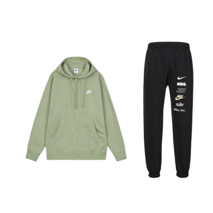 Nike Nike Letter Print Zippers Hooded Drawstring Top Fleece Lined Thermal Casual Elastic Cuff Knitted Sweatpants