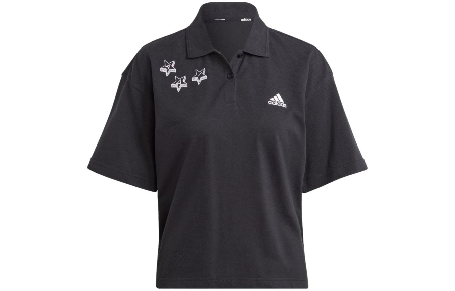 Adidas Adidas Polo Shirts Women's Black Polo Collar Moderate Straight Fit
