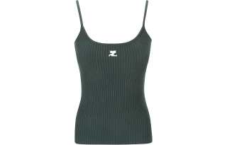 COURREGES Logo Embroidered Ribbed Sleeveless Top