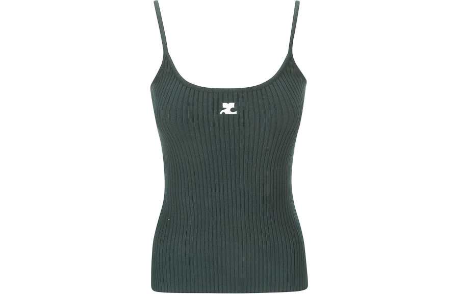 COURREGES Logo Embroidered Ribbed Sleeveless Top