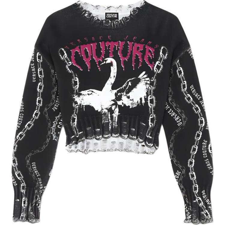 VERSACE JEANS COUTURE Chain Swan Patterned Jacquard Jumper