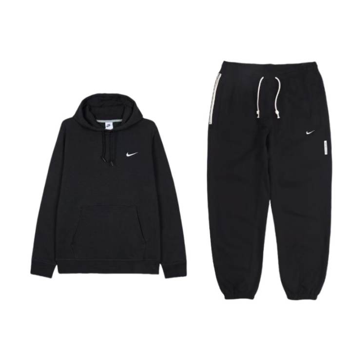 Nike Nike Hooded Fleece Lined Comfortable Long Sleeved Top With Lace Up Soft Sweatpants Sweatshirt Set Unisex Black