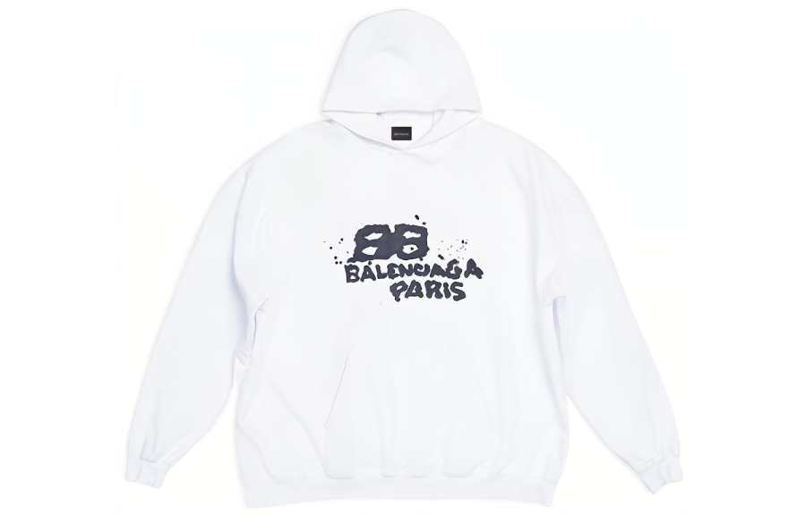 Balenciaga Hand Drawn Bb Icon Large Fit Hoodie White/Black
