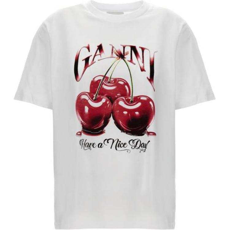 GANNI Cherry Printed Crewneck T Shirt