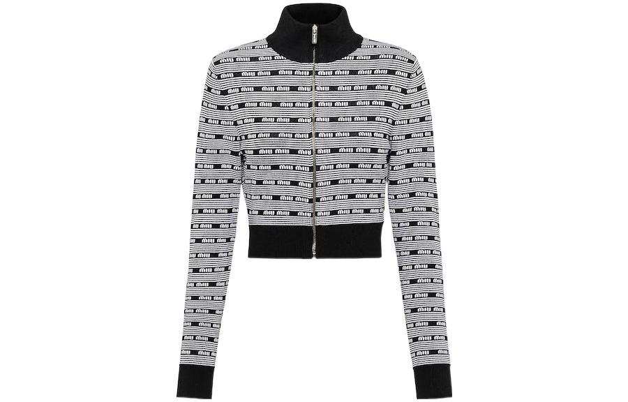 MIU MIU Knitwear Women's Black Stand Collar Moderate Cardigan