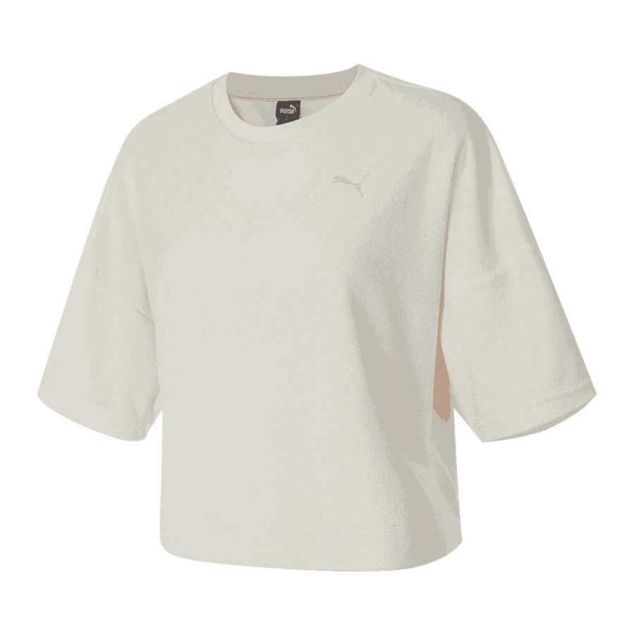 PUMA T Shirts Women's Ecru Crew Neck Moderate Straight Fit
