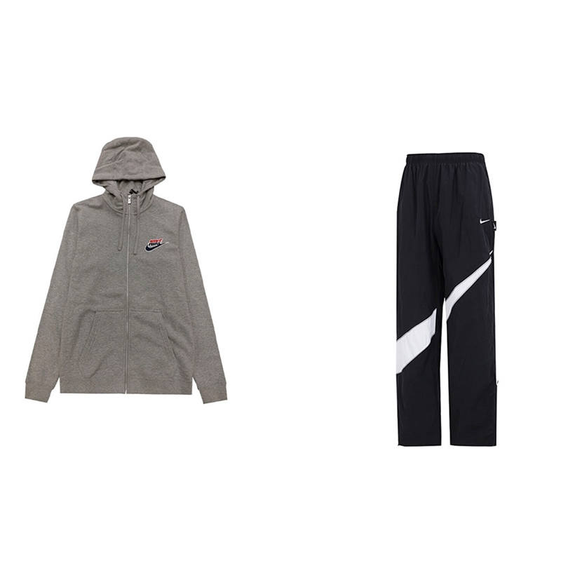 Nike Nike Casual Sportswear Men's Clothing Sets Gray Top+Black Pants Hooded Moderate