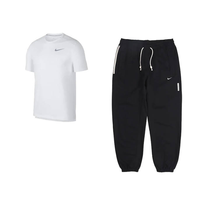 Nike Nike Casual Sportswear Men's Set White Top+Black Sweatpants Crew Neck Thin
