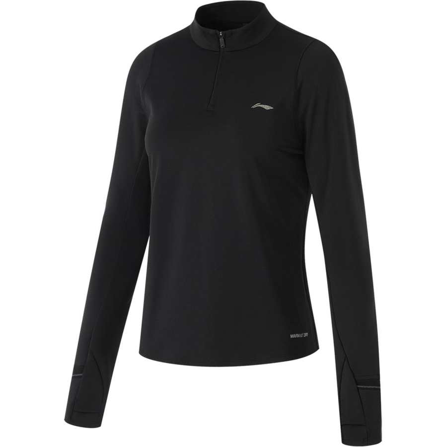 Li-Ning Li Ning Running Collection Fleece Lined Thermal Stand Collar Long Sleeved T Shirt Women's Black