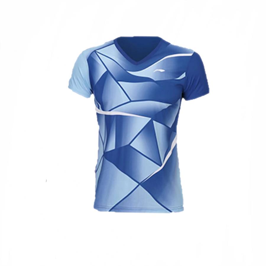 Li-Ning Li Ning T Shirts Women's Blue V Neck Moderate Straight Fit
