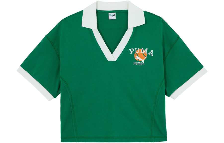 PUMA CLASSICS Polo Shirts Women's Green V Neck Moderate Straight Fit