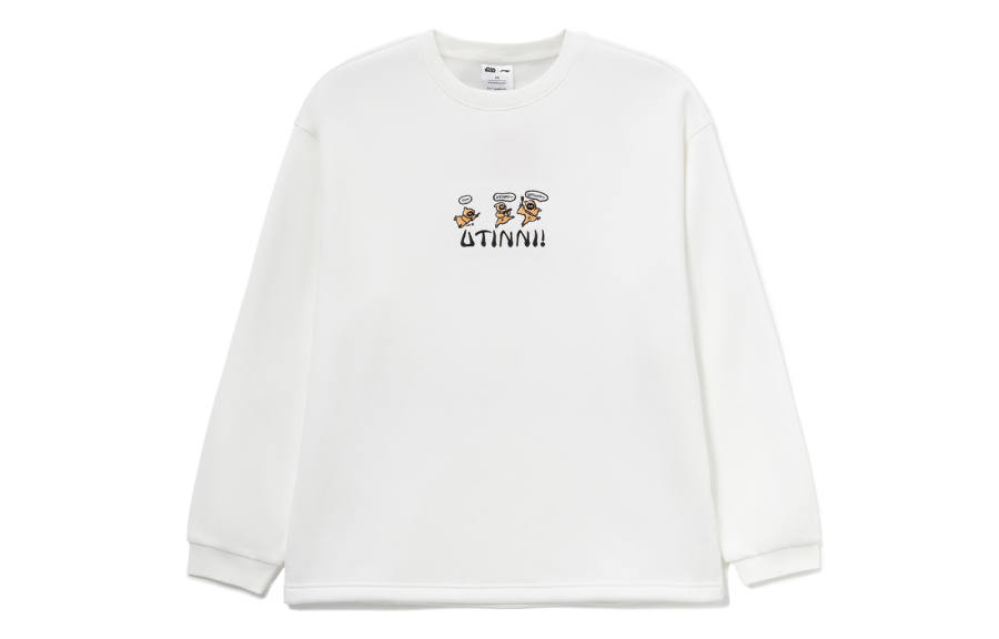 Li-Ning Li Ning x XINGQIUDAZHAN,LIANMINGKUAN Embroidery Print Fleece Lined Thermal Pullover Sweatshirt Women's Ivory