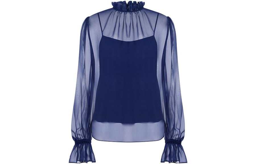 MOSCHINO Shirts Women's Blue Ruffle Collar Moderate Shirt