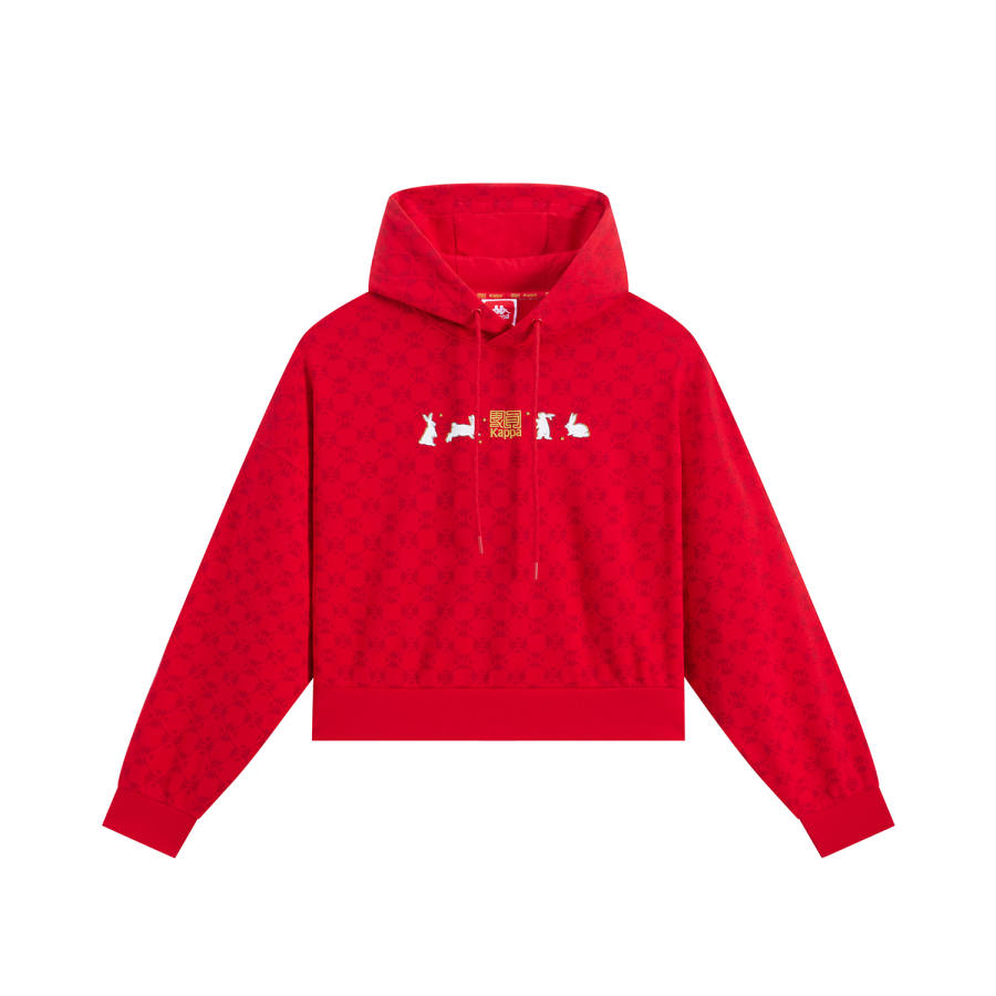 Kappa Sweatshirts Women's New Year Red All Over Print 5814P Hooded Moderate Regular