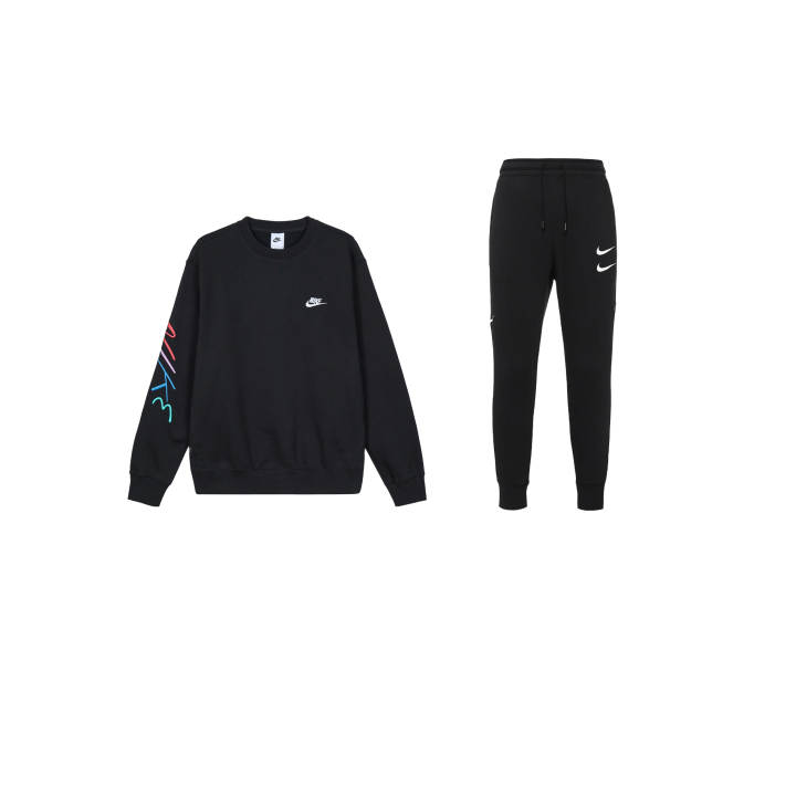 Nike Nike Logo Embroidery Crew Neck Fleece Lined Casual Long Sleeved Thermal Elastic Cuff Sports Pants Sweatshirt Set Men's