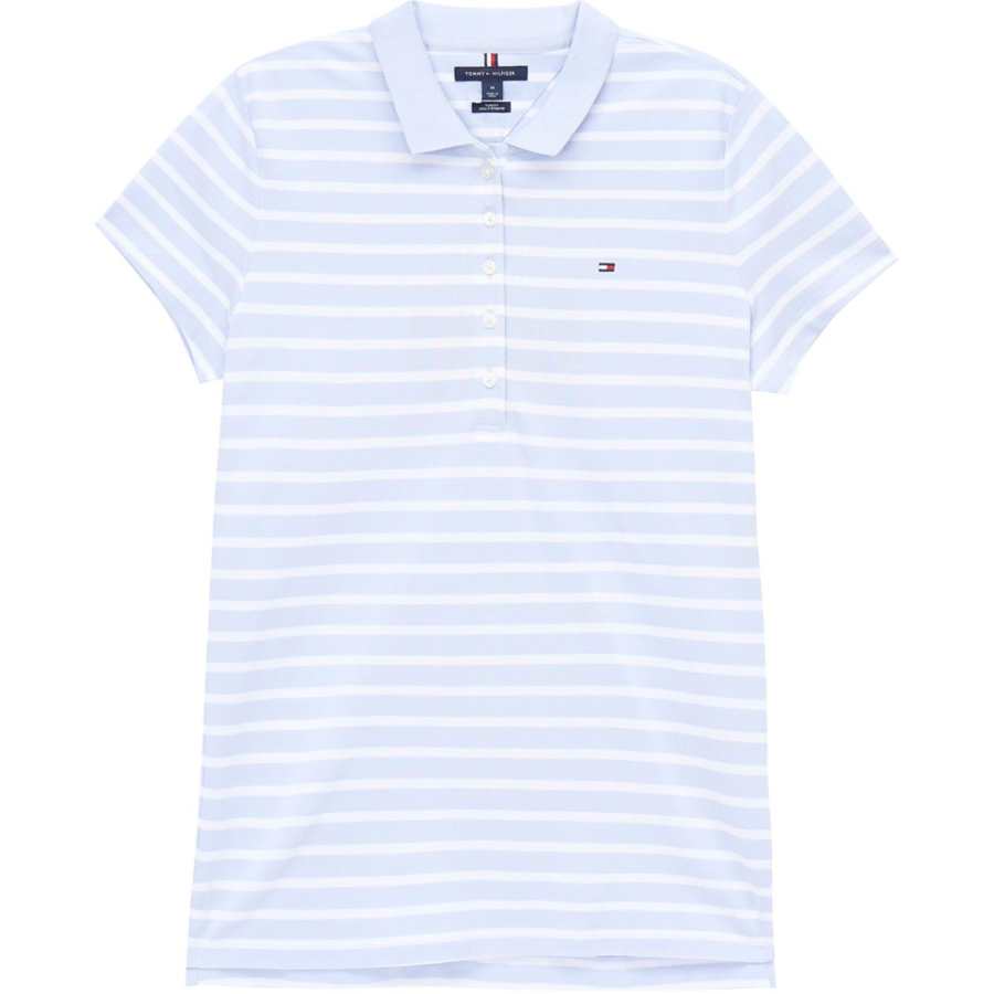 Tommy Hilfiger Polo Shirt Women's Light Blue White Stripes