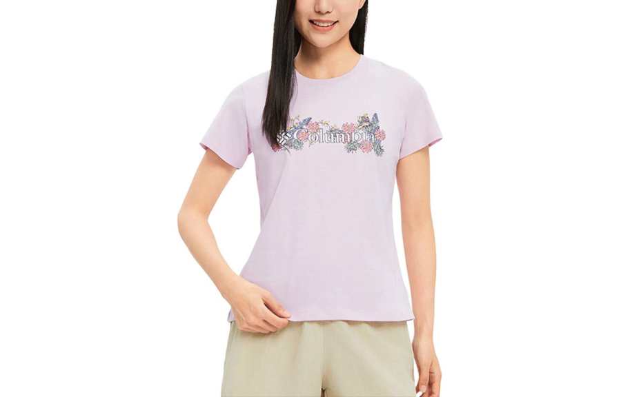 Columbia T Shirts Women's Pink Crew Neck Moderate Straight Fit
