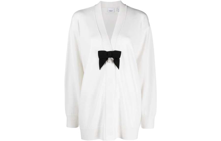 Burberry Knitwear Women's White V Neck Moderate Cardigan