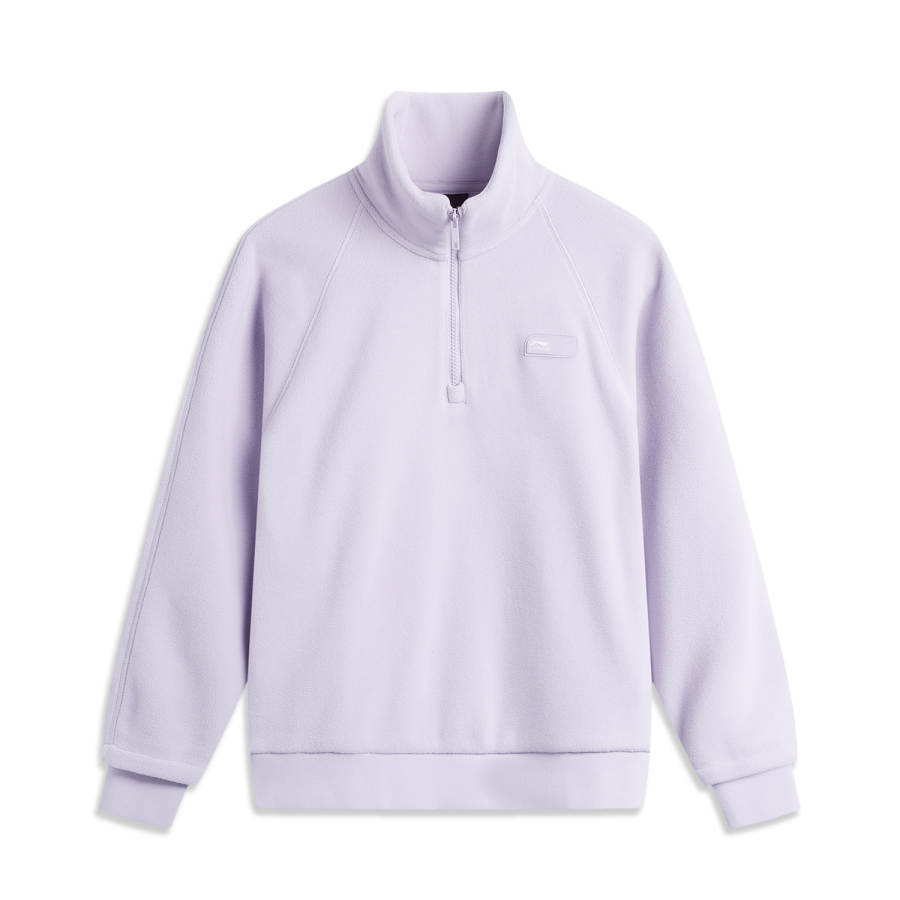 Li-Ning Li Ning Sports Trendy Collection Stand Collar Pullover Solid Color Fleece Lined Thermal Long Sleeved Sweatshirt Women's