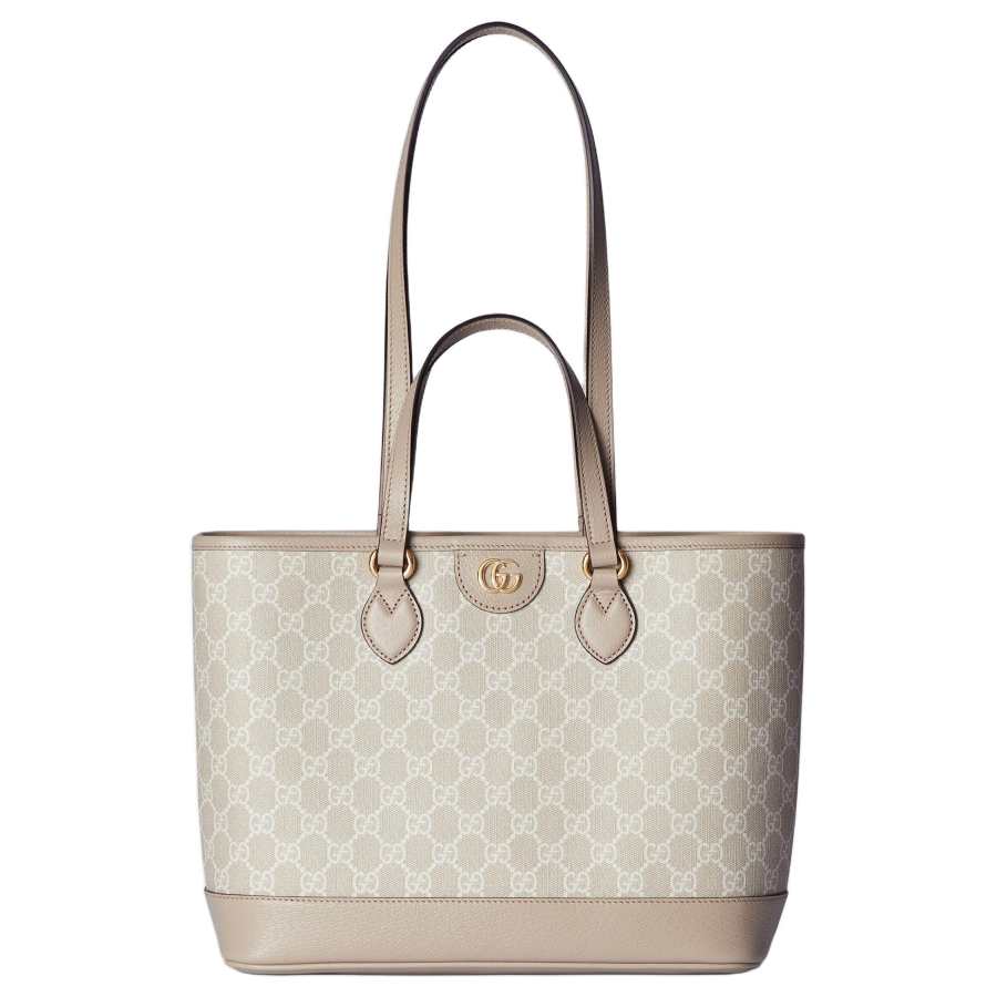 GUCCI Ophidia Canvas With Leather Binding Tote Bag, Shopping Bag, Handbag Small Women's Ecru & White