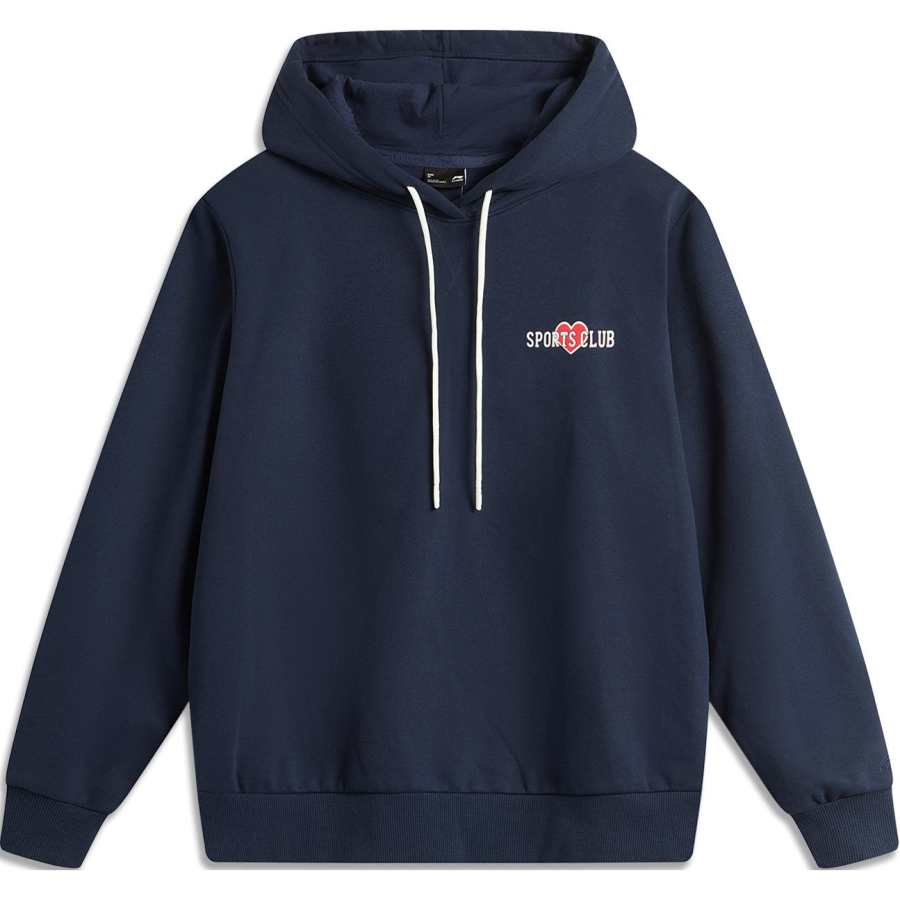 Li-Ning Li Ning Sports Life Collection Letter Fleece Lined Loose Fit Hooded Pullover Long Sleeved Sweatshirt Women's