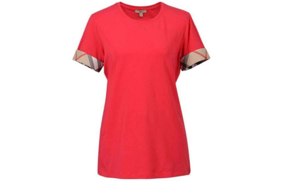 Burberry T Shirts Women's Red Crew Neck Moderate Straight Fit