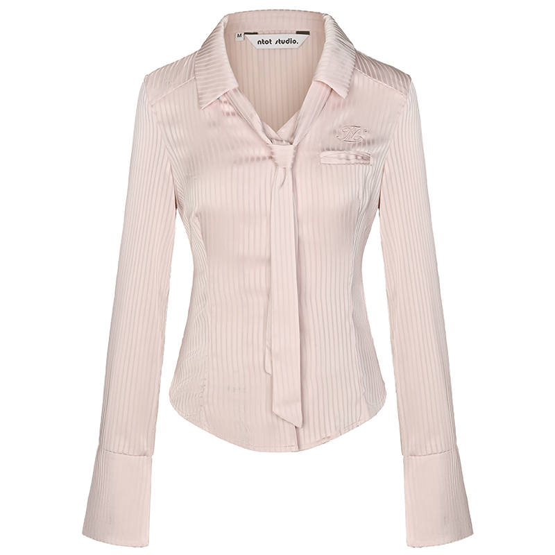 Umoumo Shirts Women's Pink Lapel Moderate Nipped In Waist