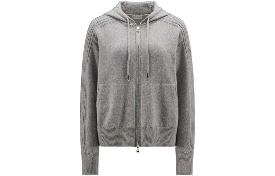 Moncler Cashmere Sweaters Women's Gray Hooded Non Detachable Moderate
