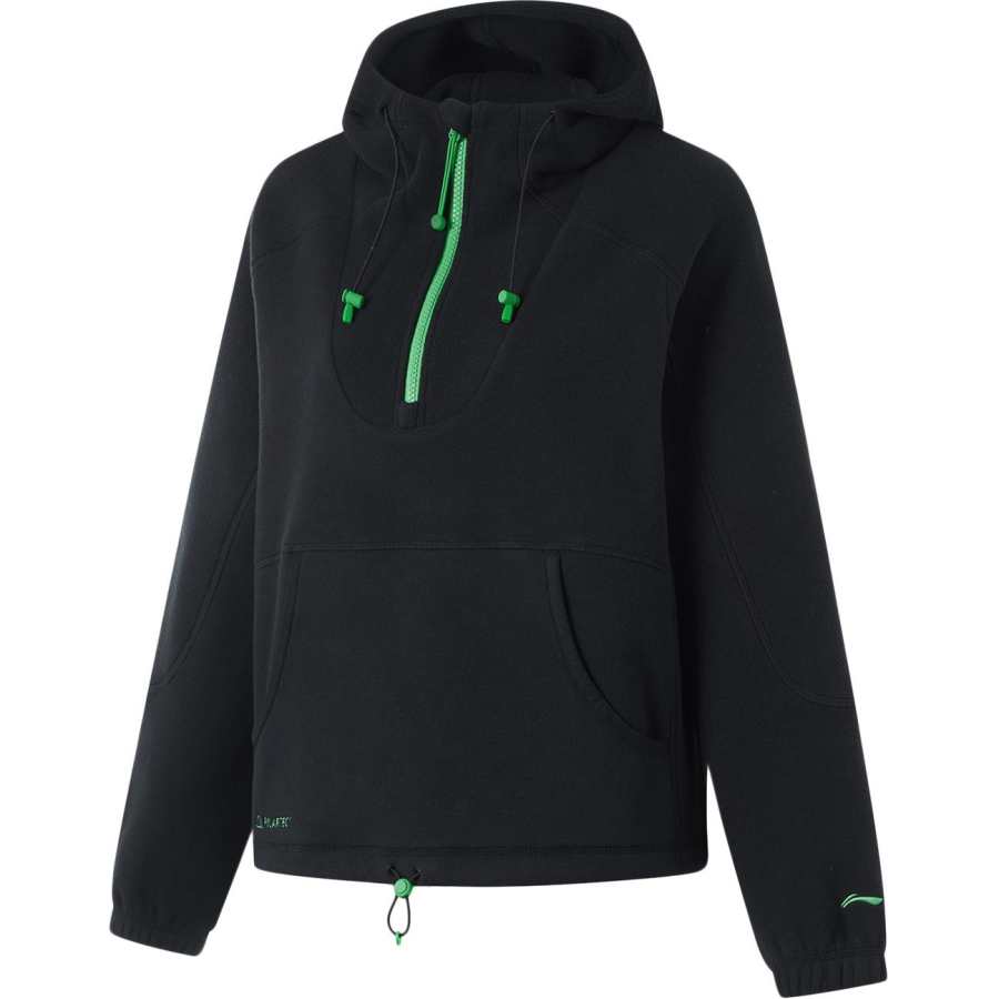 Li-Ning Li Ning Fitness Series Comfortable Casual Multicolor Hooded Pullover Fleece Lined Thermal Sweatshirt Women's Black
