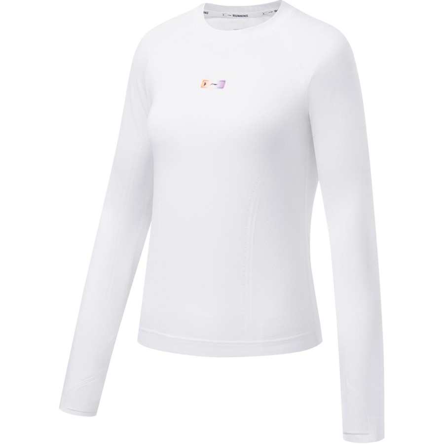 Li-Ning Li Ning T Shirts Women's Ecru Crew Neck Moderate Straight Fit