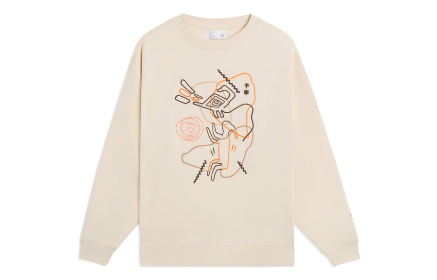 Li-Ning Li Ning Sports Life Collection Fleece Lined Thermal Casual Long Sleeved Cartoon Pattern Sweatshirt Women's Swan White