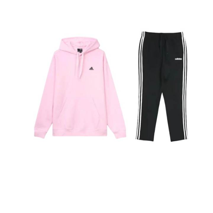 Adidas Adidas Hooded Thickened And Fleece Lined Pullover Long Sleeved Sweatshirt Comfortable Fashion Stripes Pants